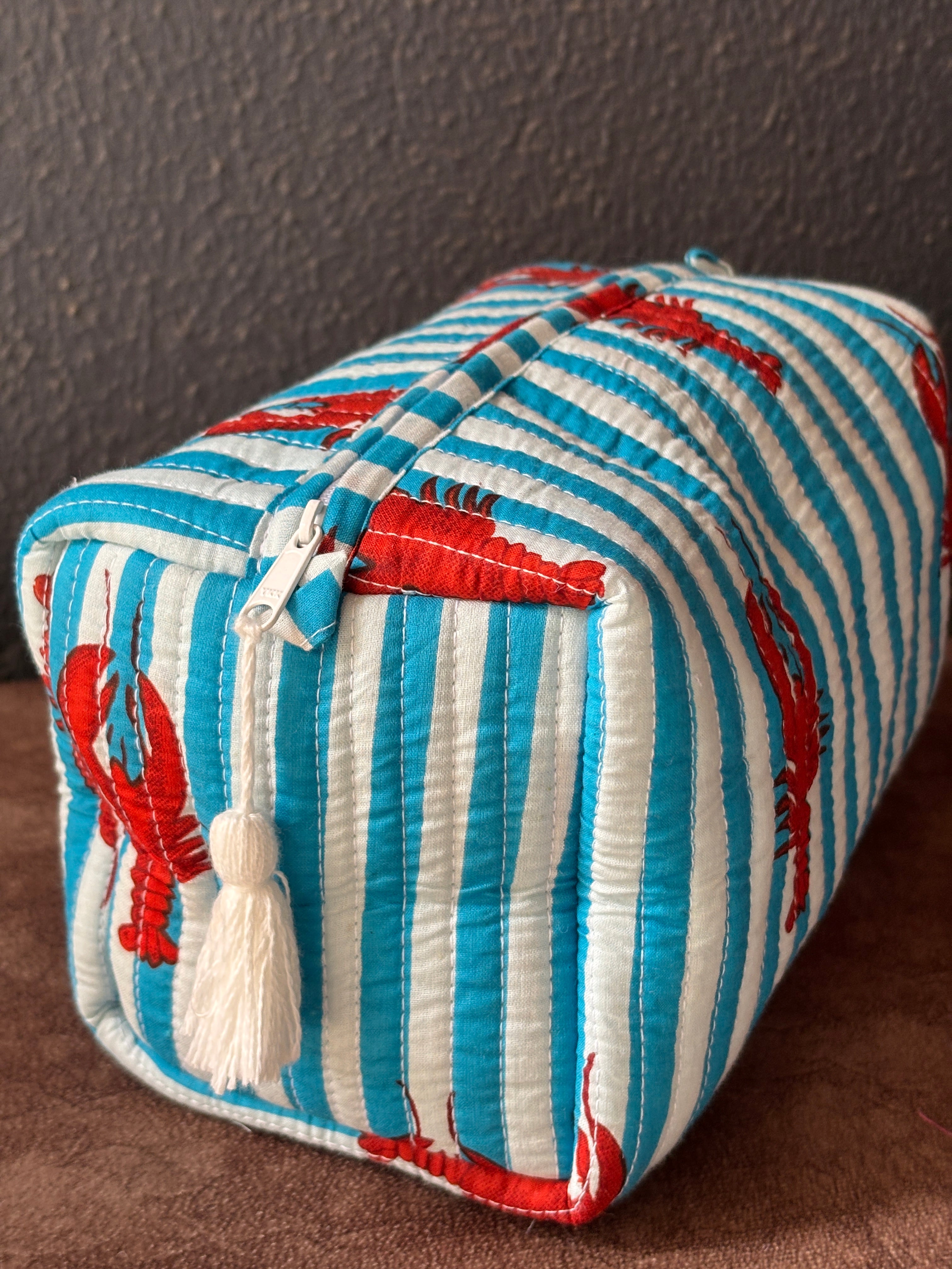Lobster Bay Stripe Quilted Pouch (Set of 3)