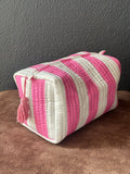 Rosy Stripe Block-Print Quilted Pouch (Set of 3)