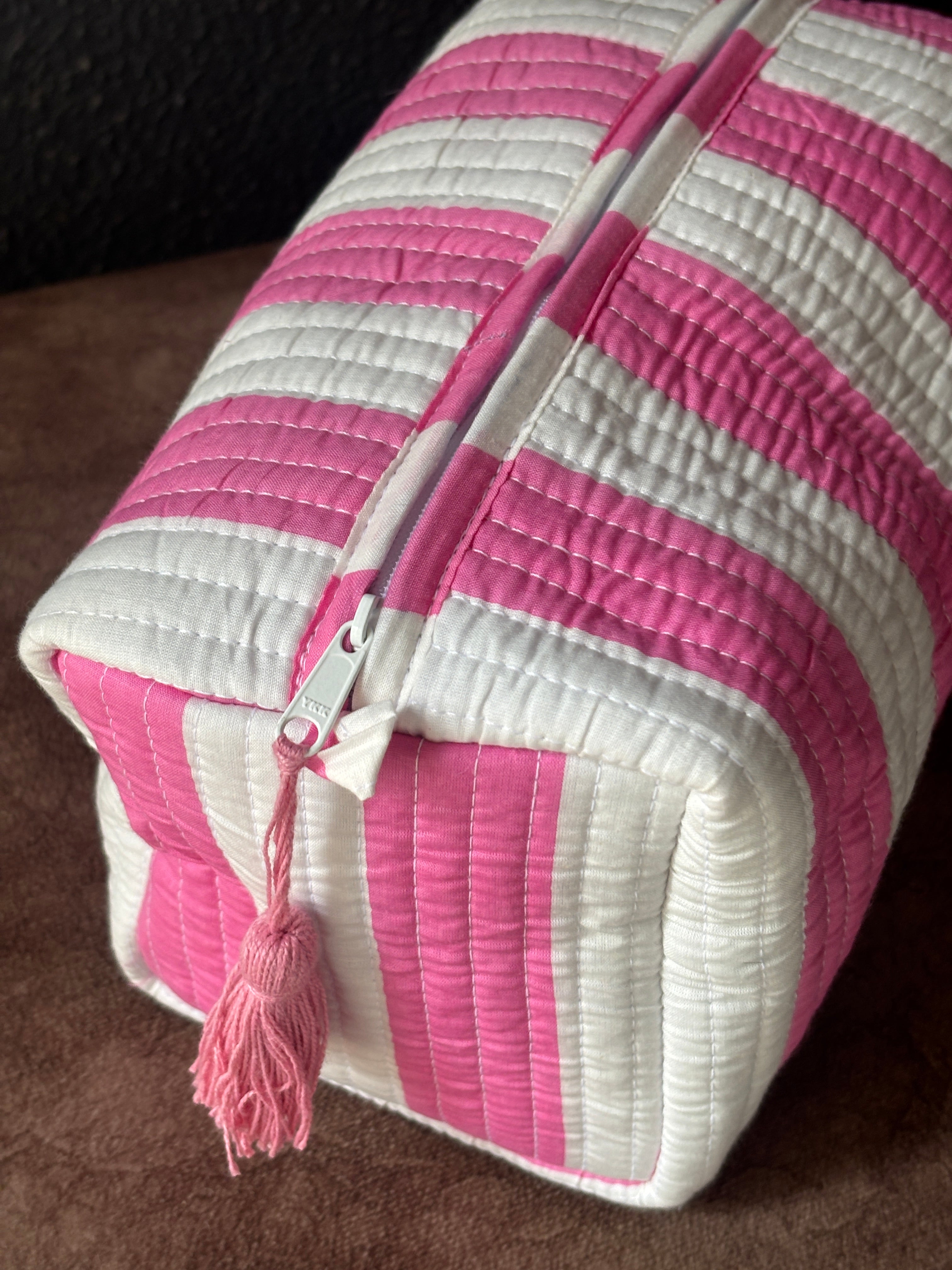 Rosy Stripe Block-Print Quilted Pouch (Set of 3)