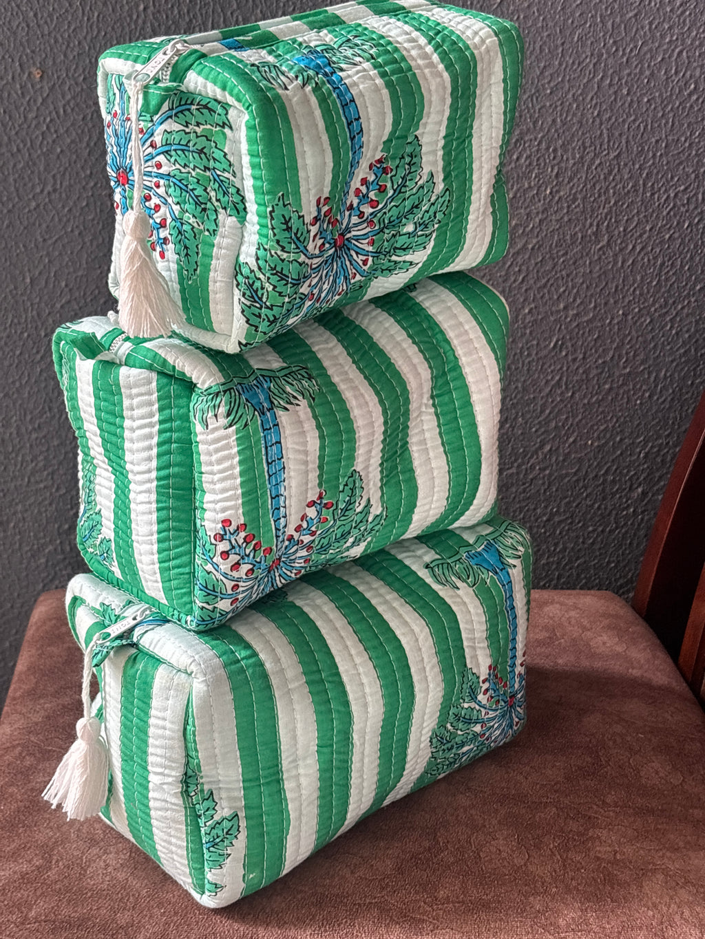 Palm Grove Quilted Pouch Set (Set of 3)