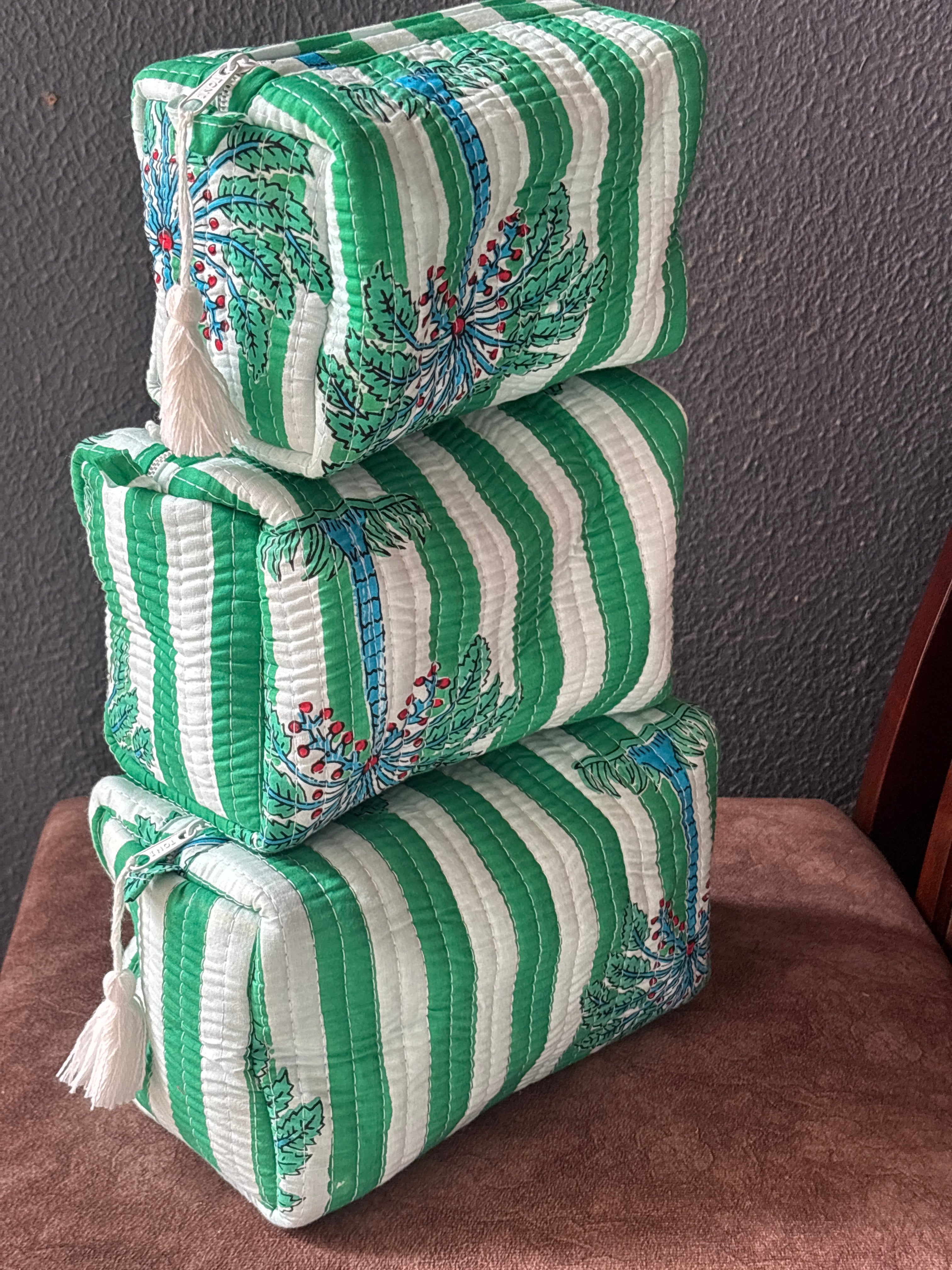 Palm Grove Quilted Pouch Set (Set of 3)