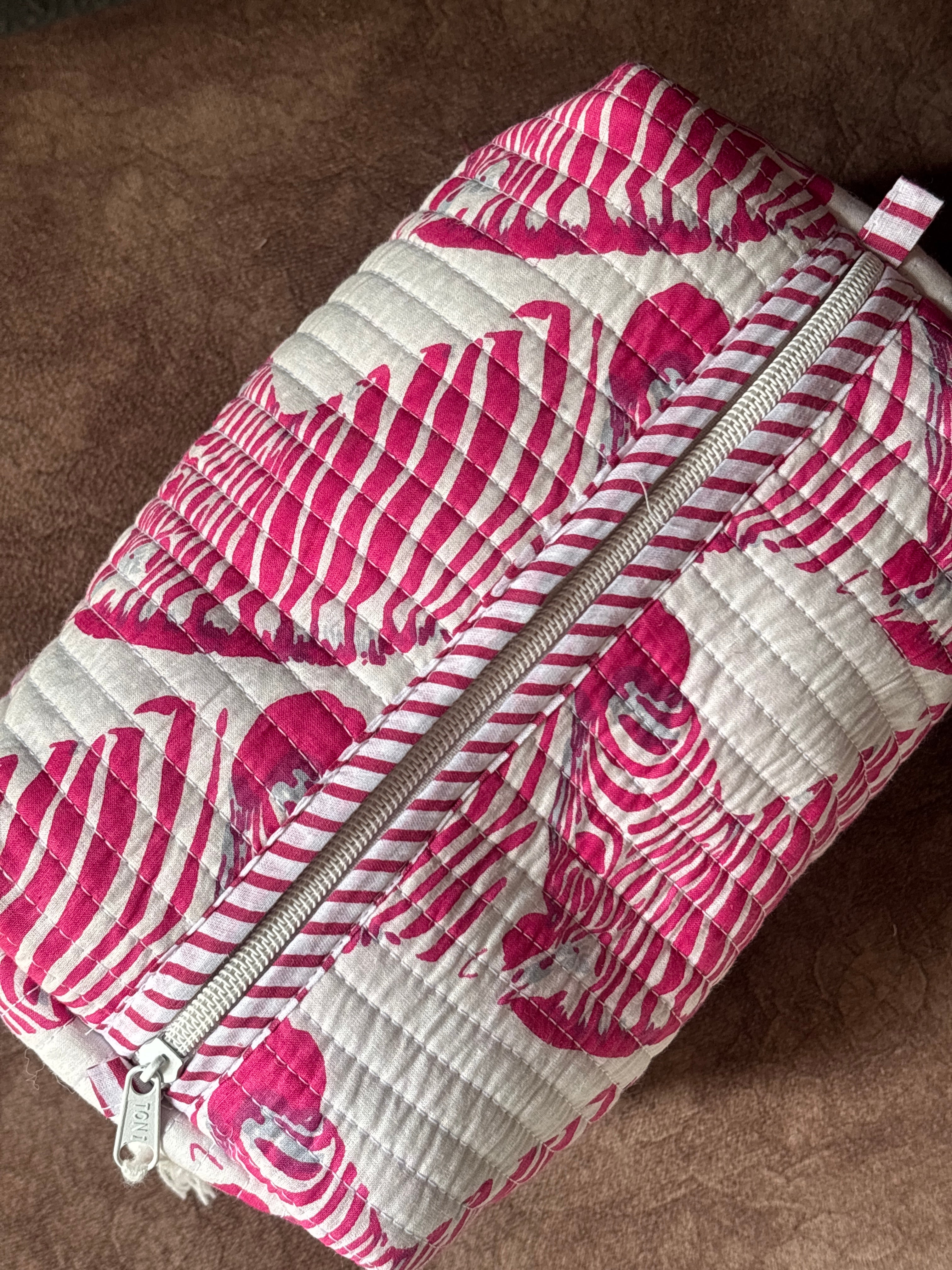 Rosa Zebra Block-Print Quilted Pouch Set (Set of 3)