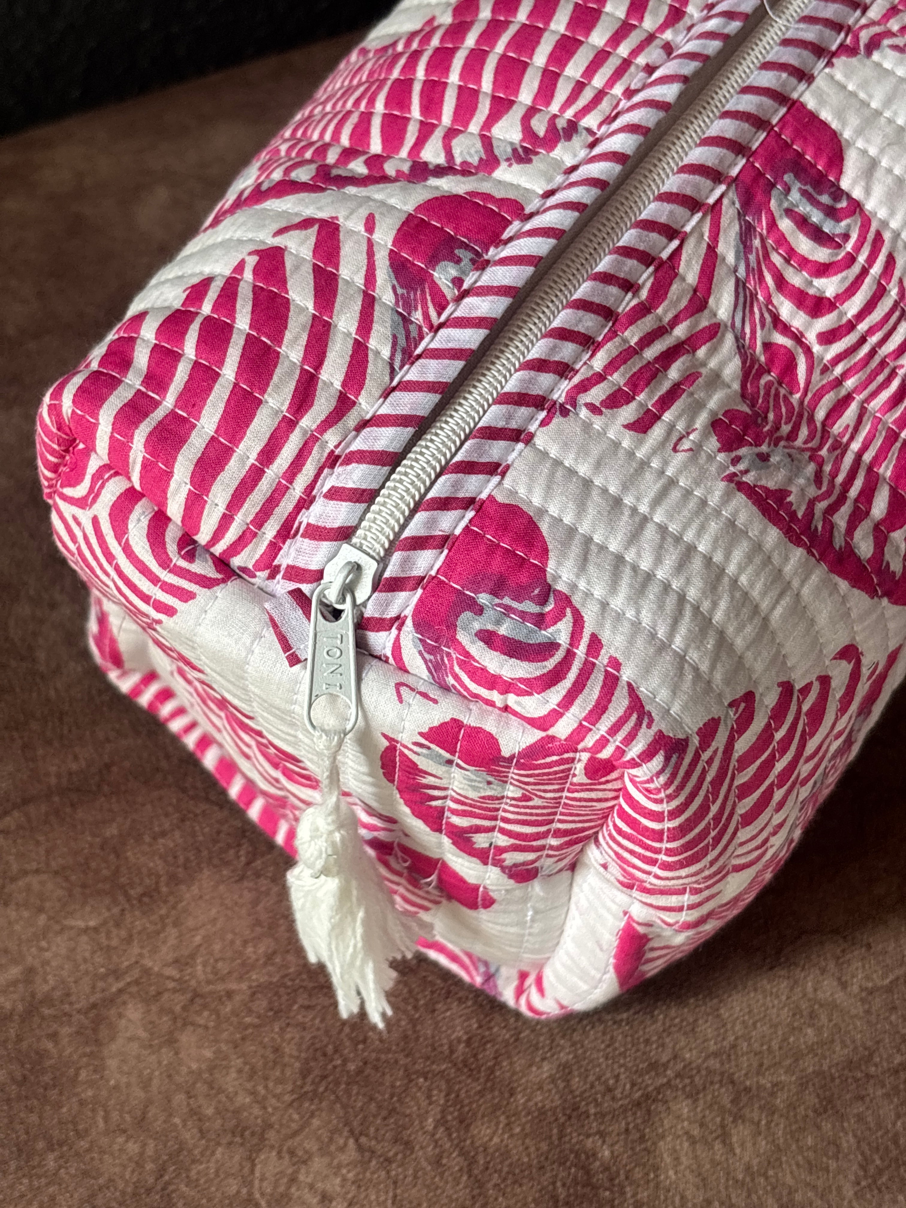 Rosa Zebra Block-Print Quilted Pouch Set (Set of 3)
