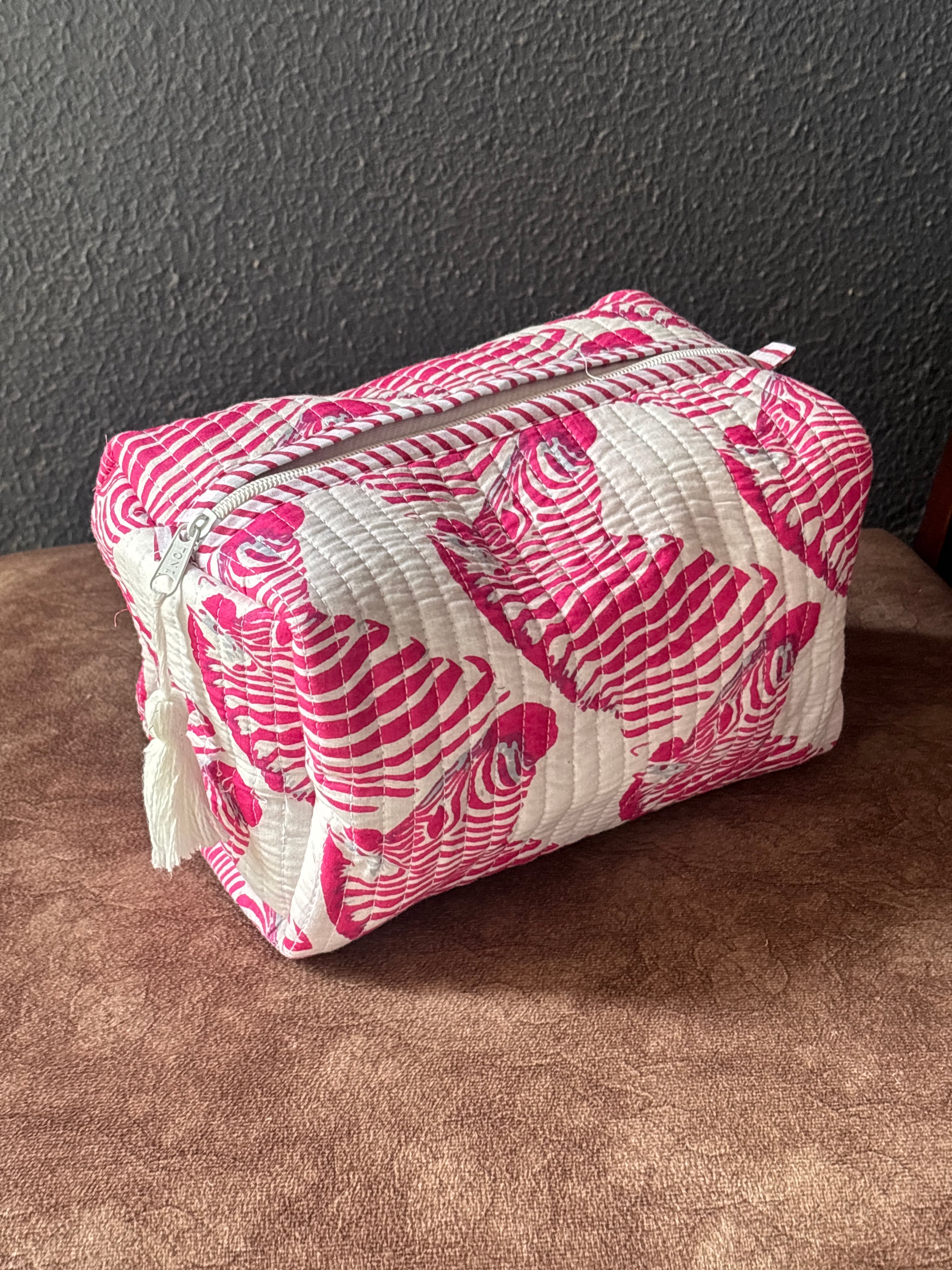 Rosa Zebra Block-Print Quilted Pouch Set (Set of 3)