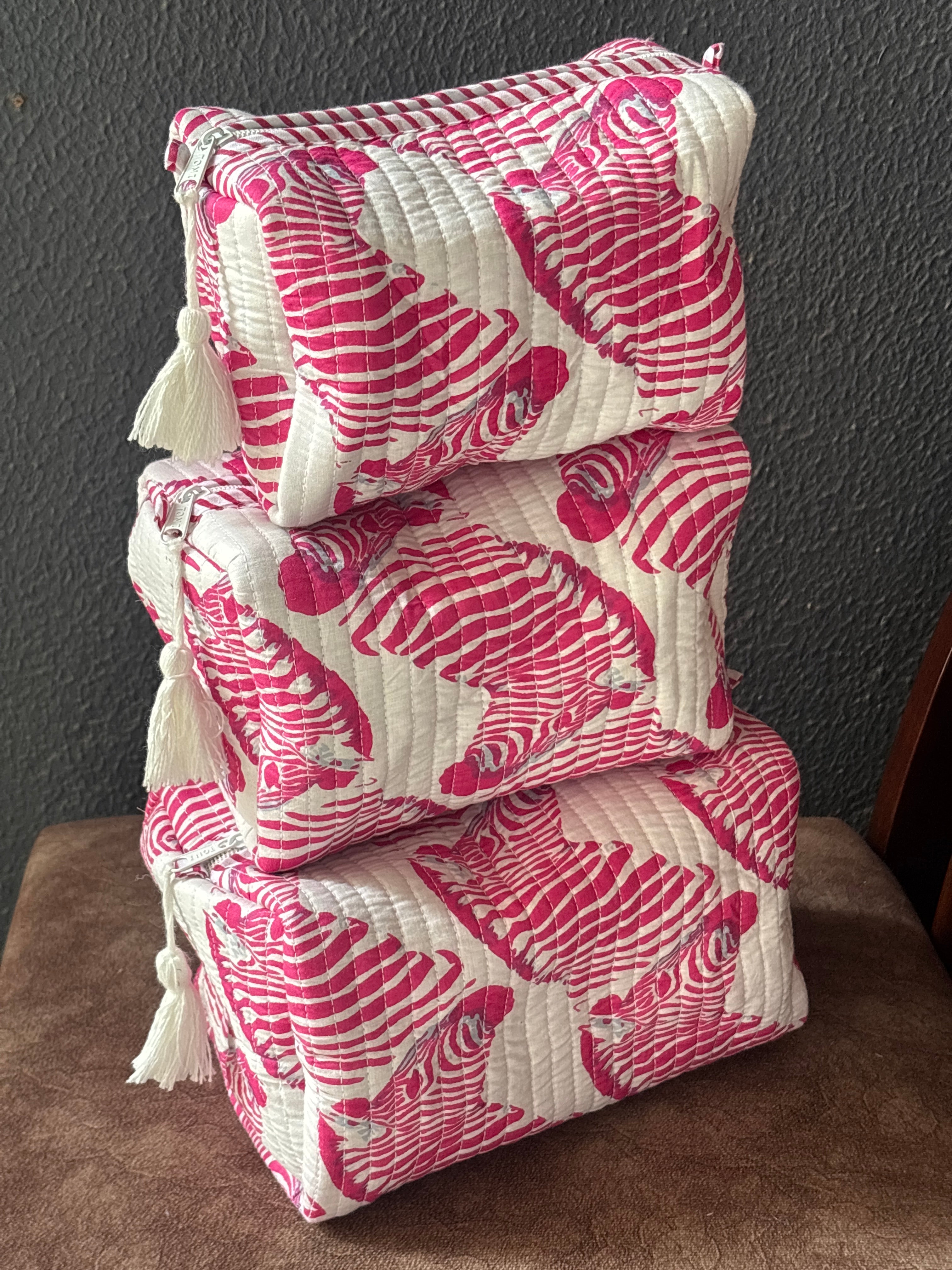 Rosa Zebra Block-Print Quilted Pouch Set (Set of 3)