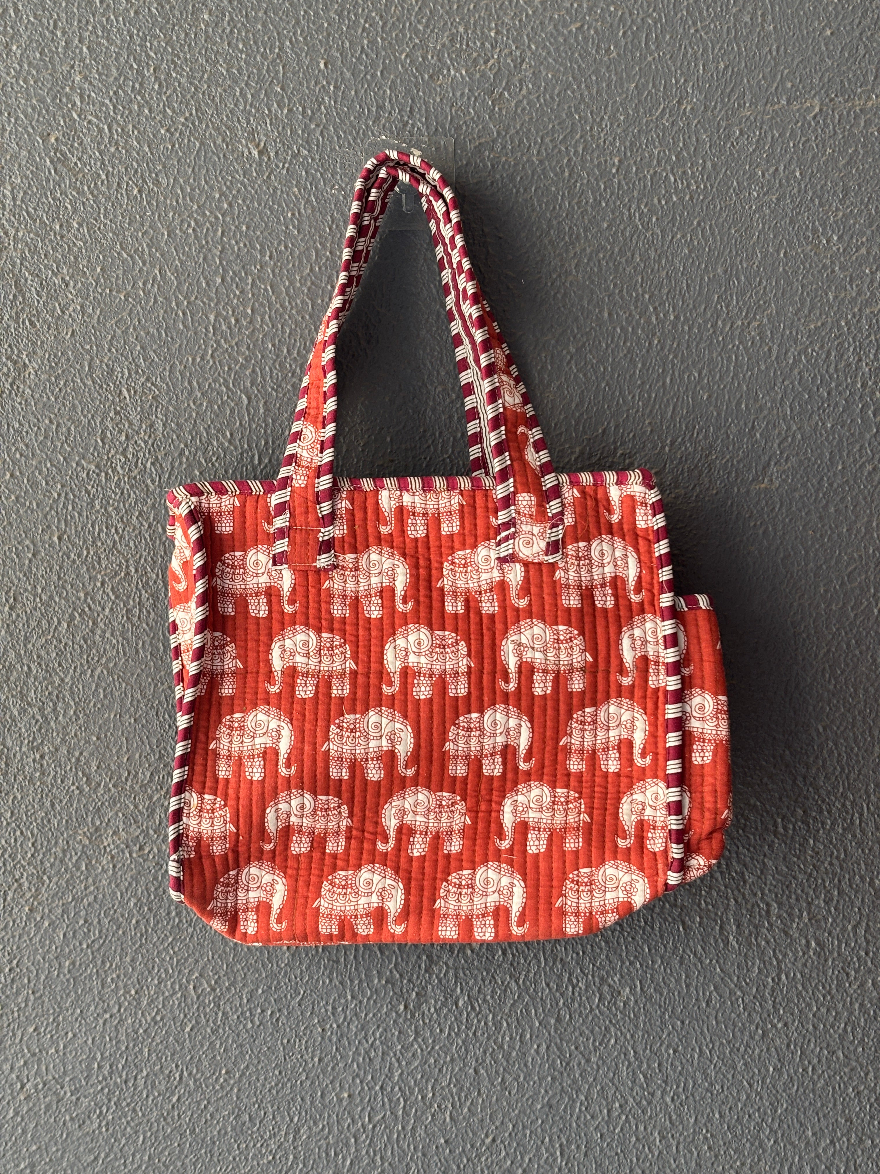 Rust Elephant Parade Quilted Tote