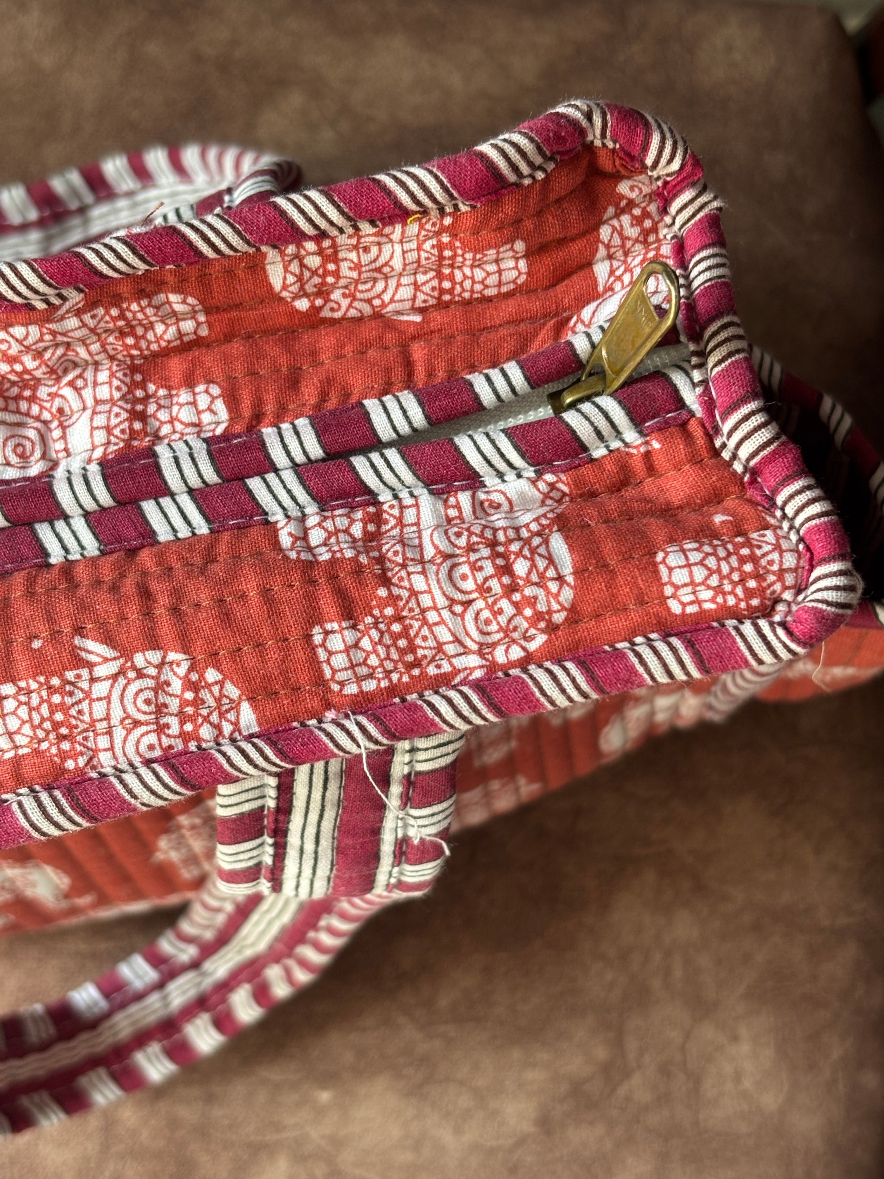 Rust Elephant Parade Quilted Tote