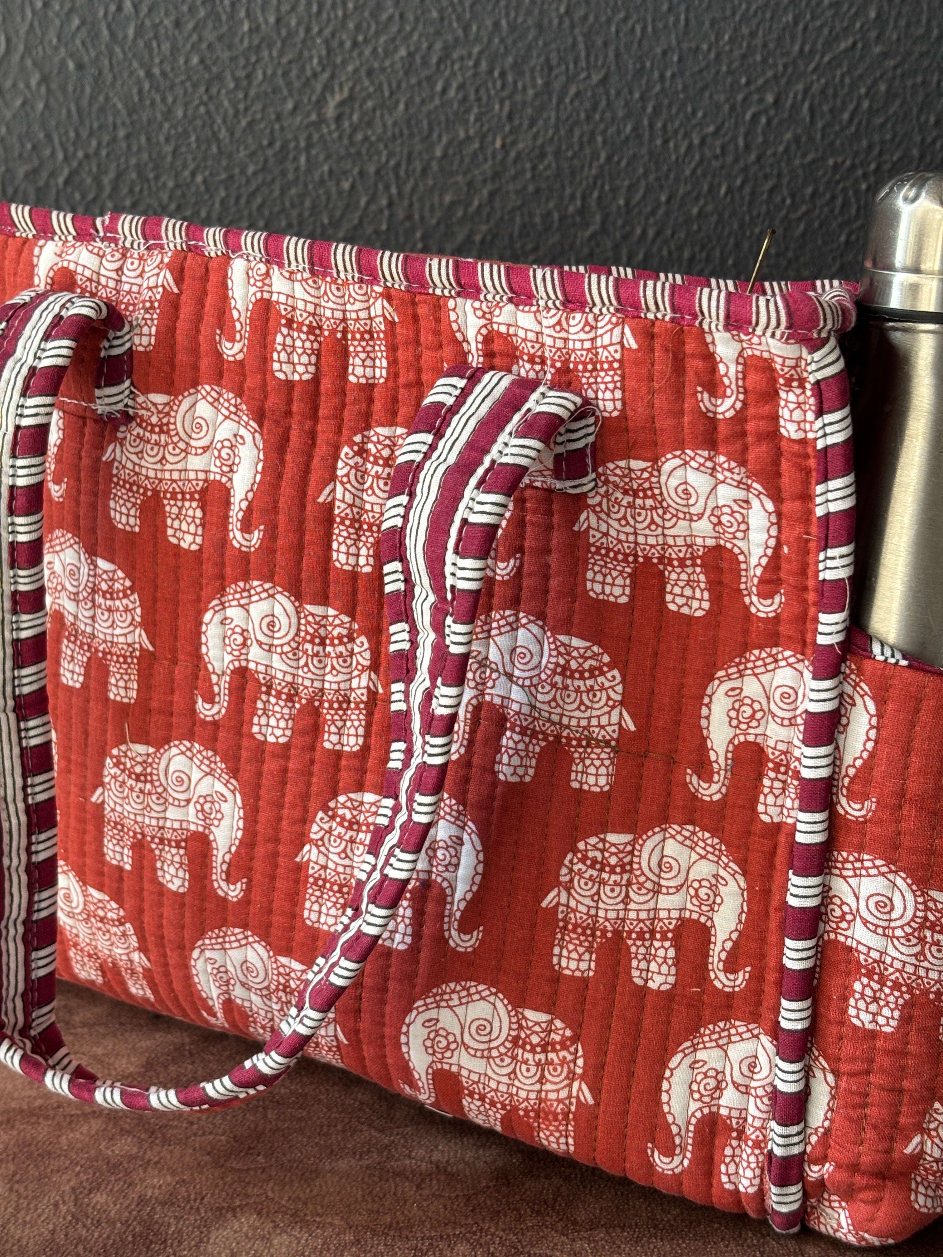 Rust Elephant Parade Quilted Tote