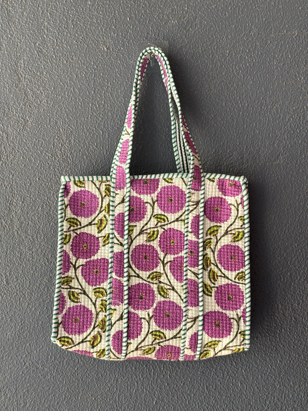 Orchid Zinnia Quilted Tote Bag
