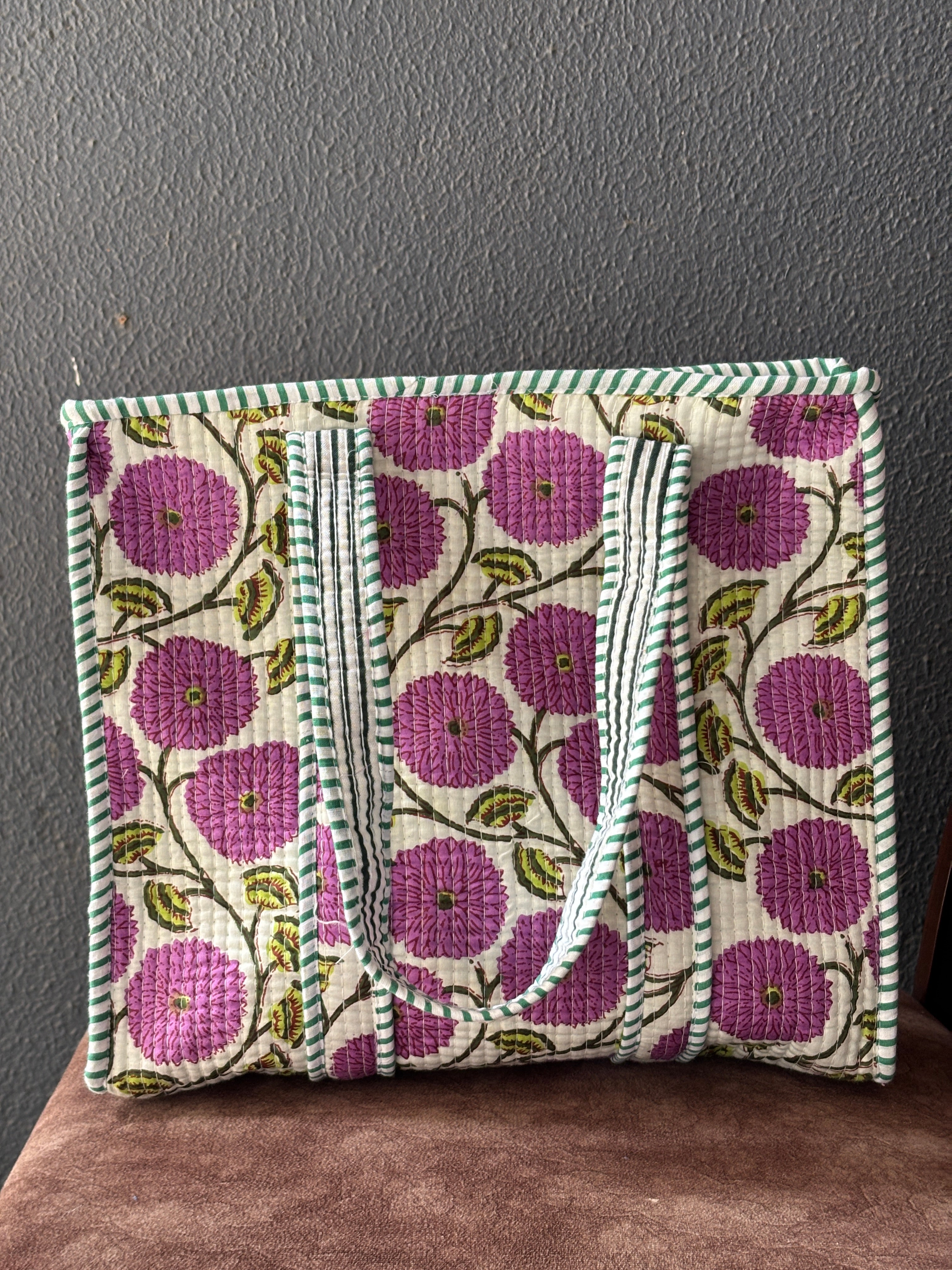 Orchid Zinnia Quilted Tote Bag