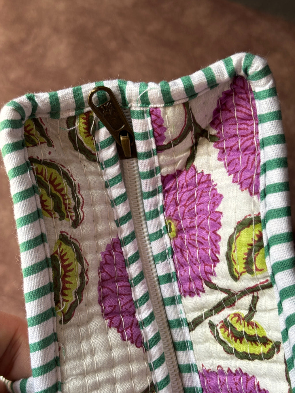 Orchid Zinnia Quilted Tote Bag