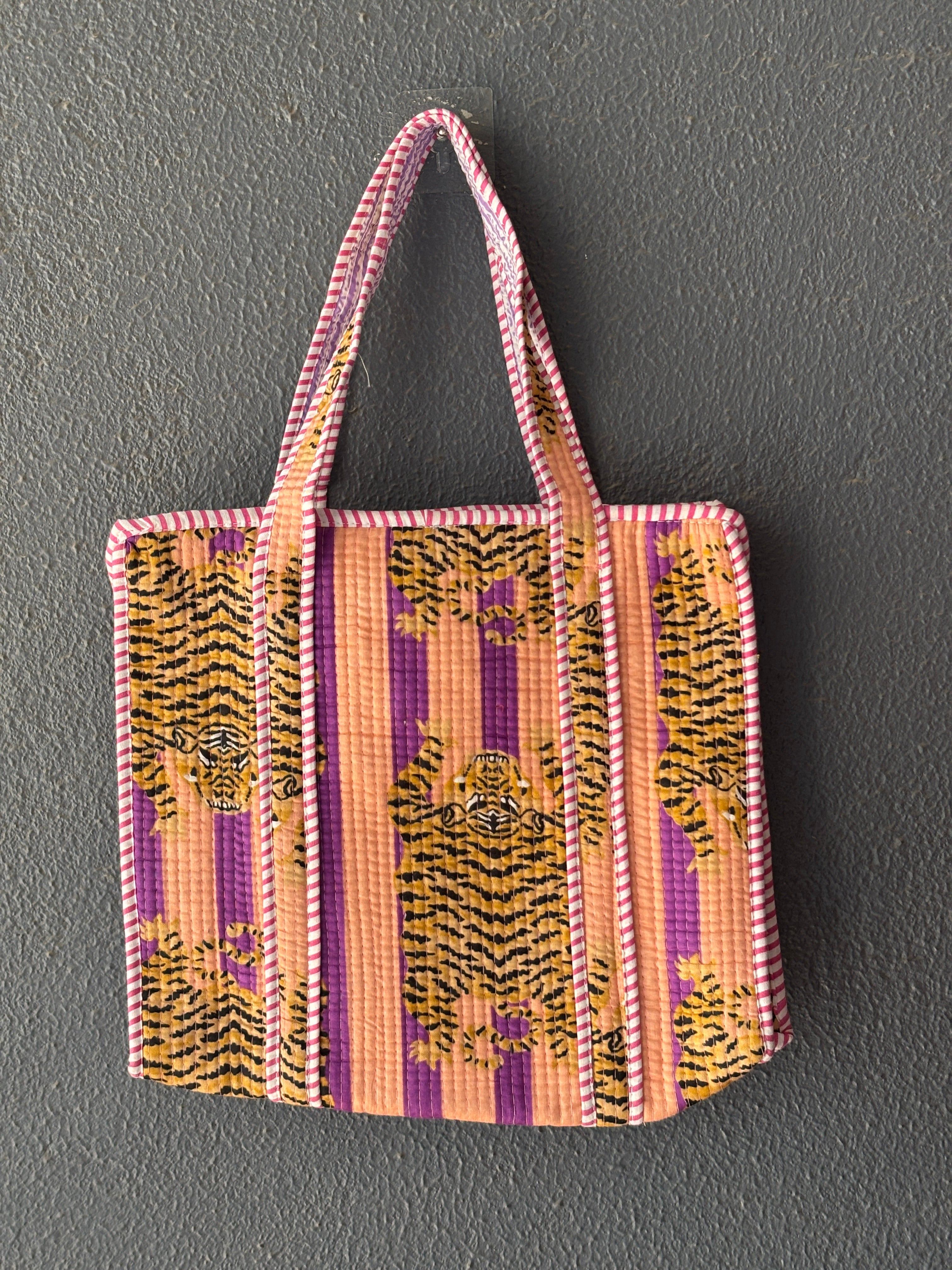 Peach Tiger Quilted Tote Bag