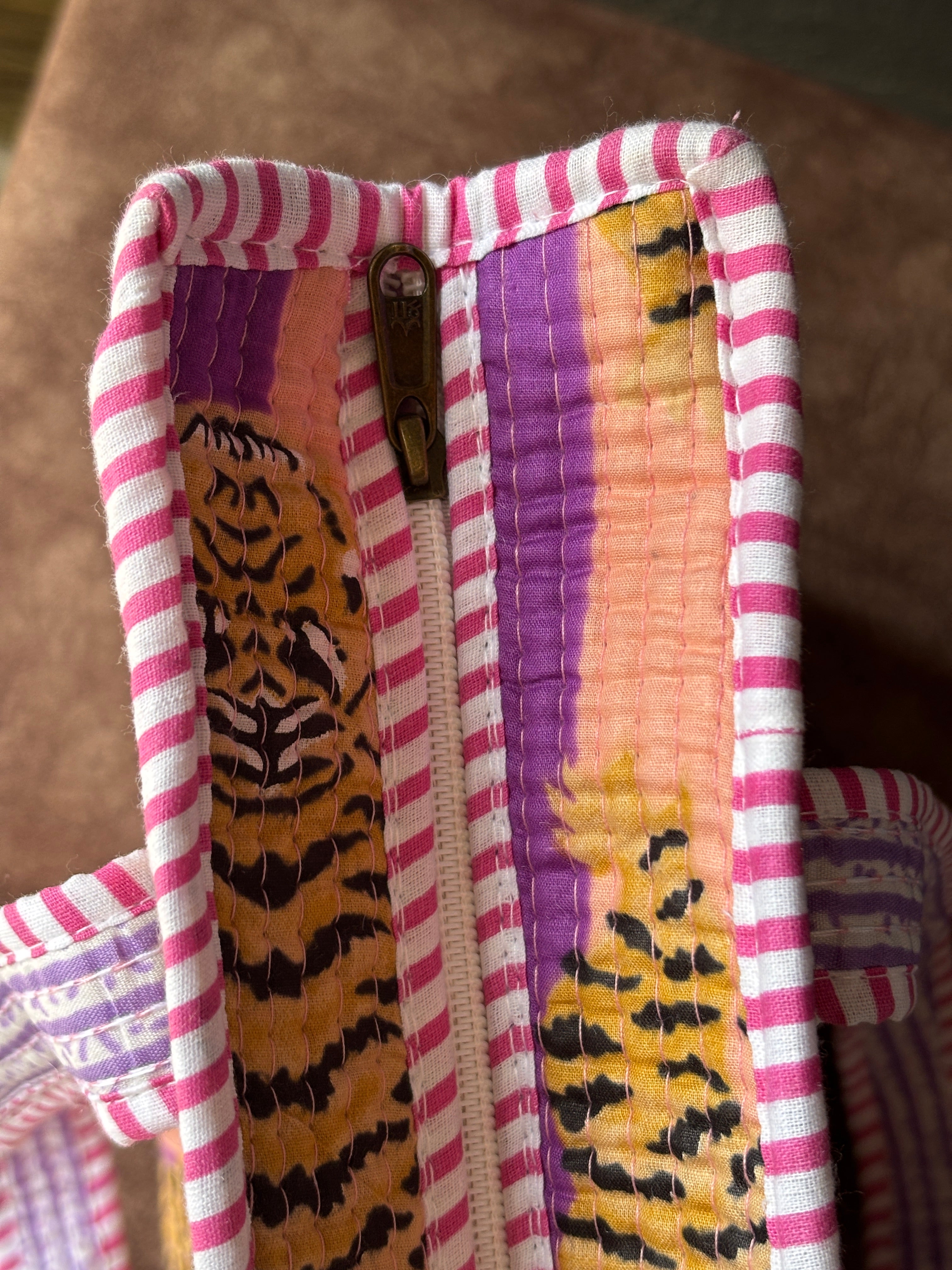 Peach Tiger Quilted Tote Bag