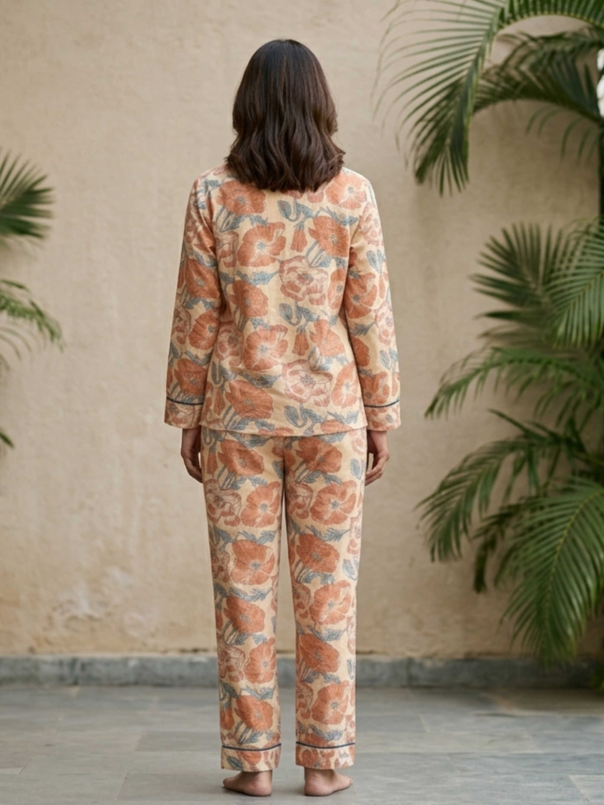 Terracotta Poppy Block Print Pyjama Set